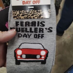 Ferris Bueller's Day Off Gray Socks with Red Car Design